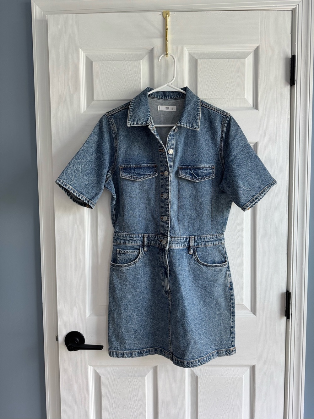 MANGO Denim Button-Front Short Sleeve Dress